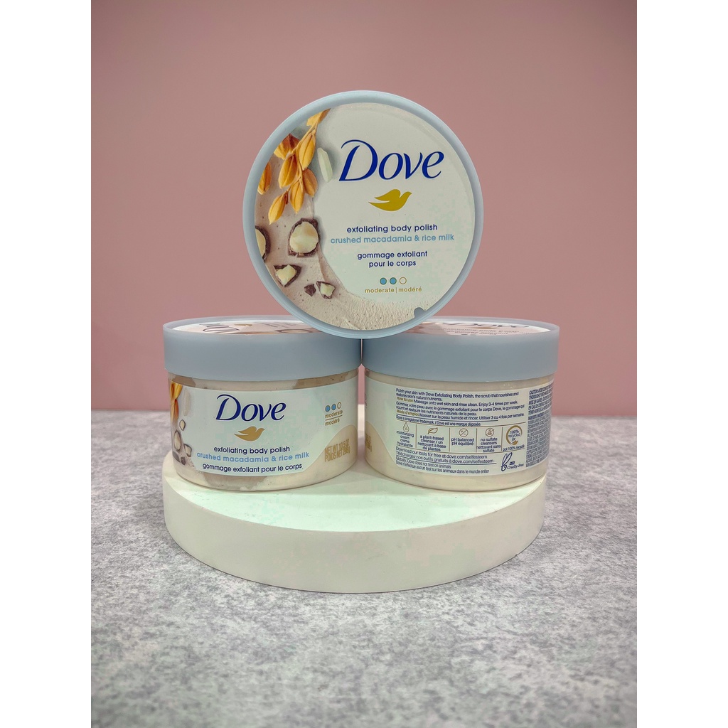 Tẩy Tế Bào Chết Body DOVE Mỹ Macca Giúp Da Mịn Màng Chiết Xuất Từ Thiên Nhiên 298gr