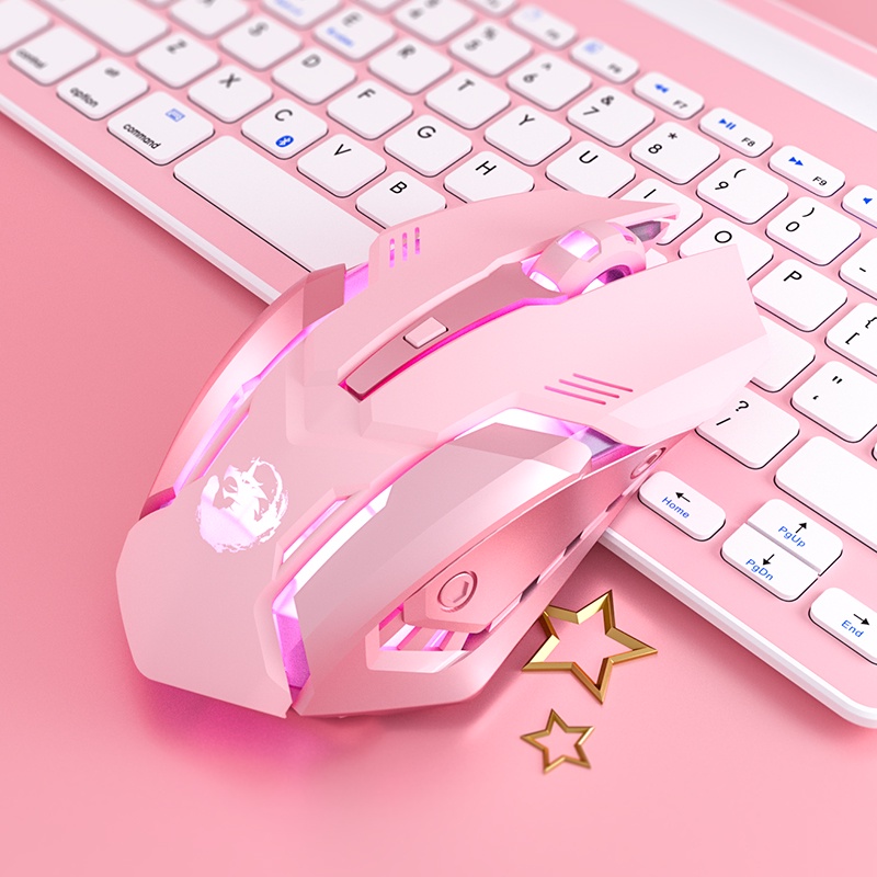 Chuột máy tính Gaming con LED có đèn chống ồn dễ thương màu hồng Siêu Phẩm dành cho nữ chơi game thủ Pink quang silent chuộc Mouse PC laptop cute Gamming