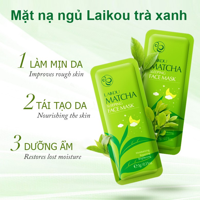 Mặt nạ ngủ LAIKOU trà xanh dưỡng ẩm sáng da chống lão hóa nội địa Trung MD-MN13 | Thế Giới Skin Care
