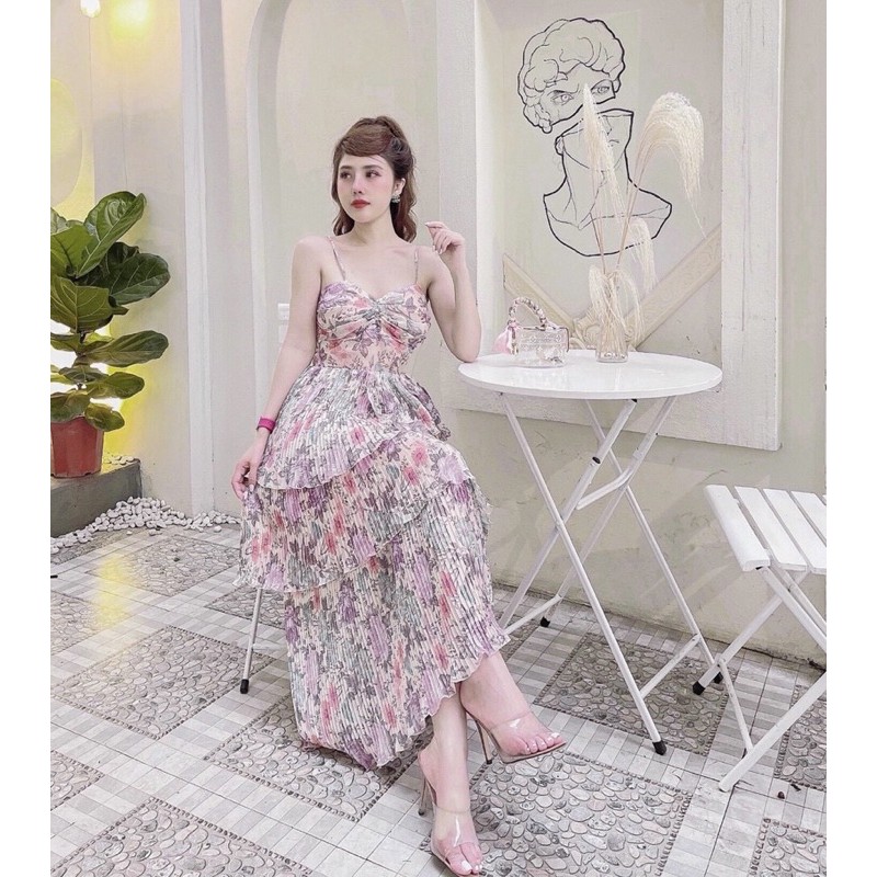 Váy hoa hai dây dập ly