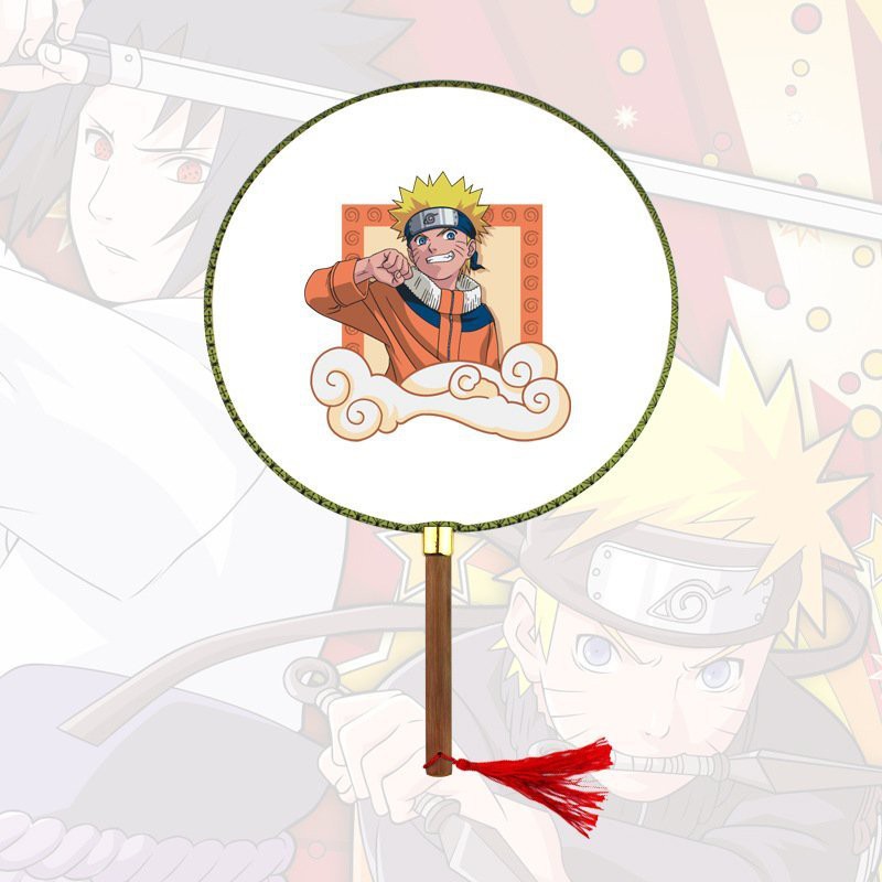Quạt tròn cổ trang in hình NARUTO cán gỗ quà tặng độc đáo xinh xắn chibi anime