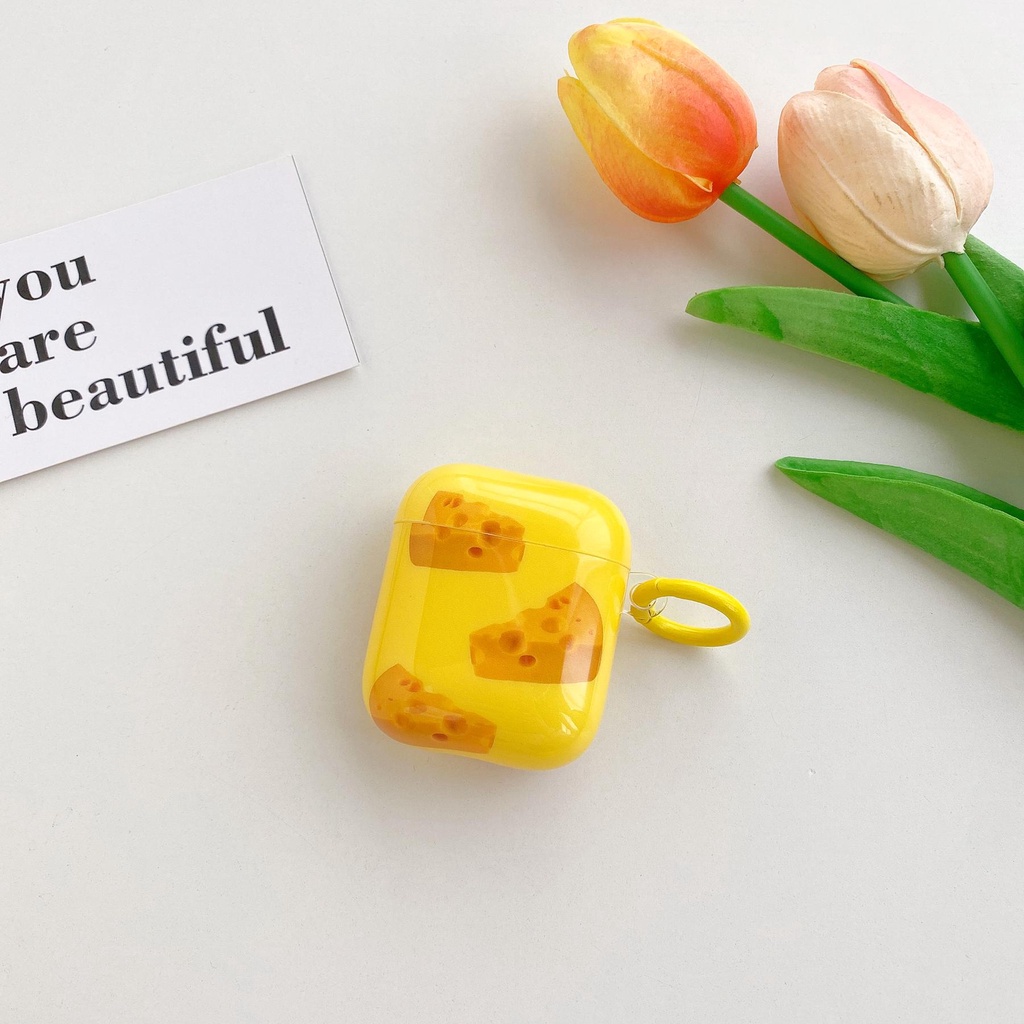 Vỏ Bảo Vệ Hộp Sạc Tai Nghe Bluetooth AirPods 1 2 pro 3 2021 Bằng Silicon IMD Mềm Hình Phô Mai Vàng Sáng Tạo