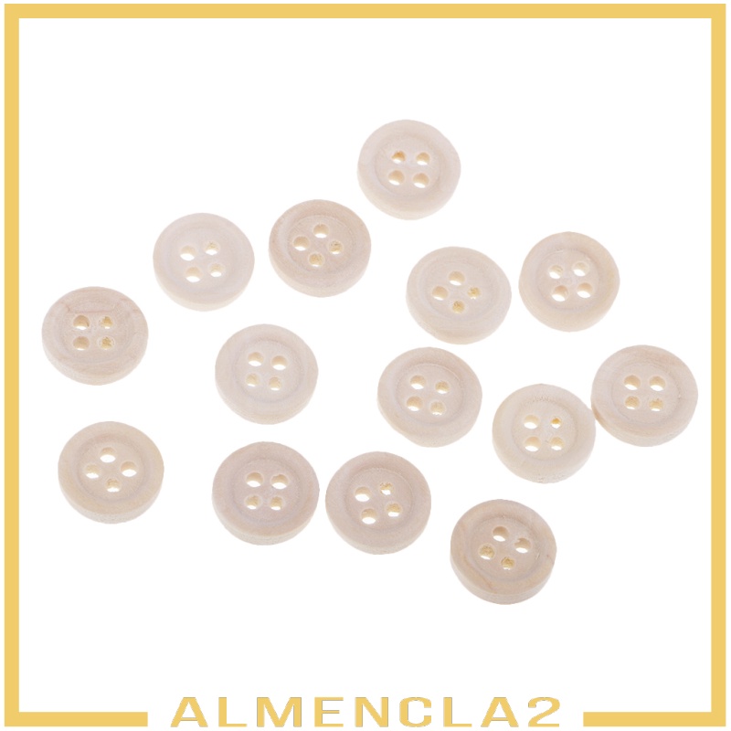 [ALMENCLA2] 40pcs 12mm Wooden Buttons Natural Color Round 4-Hole Sewing Scrapbooking DIY