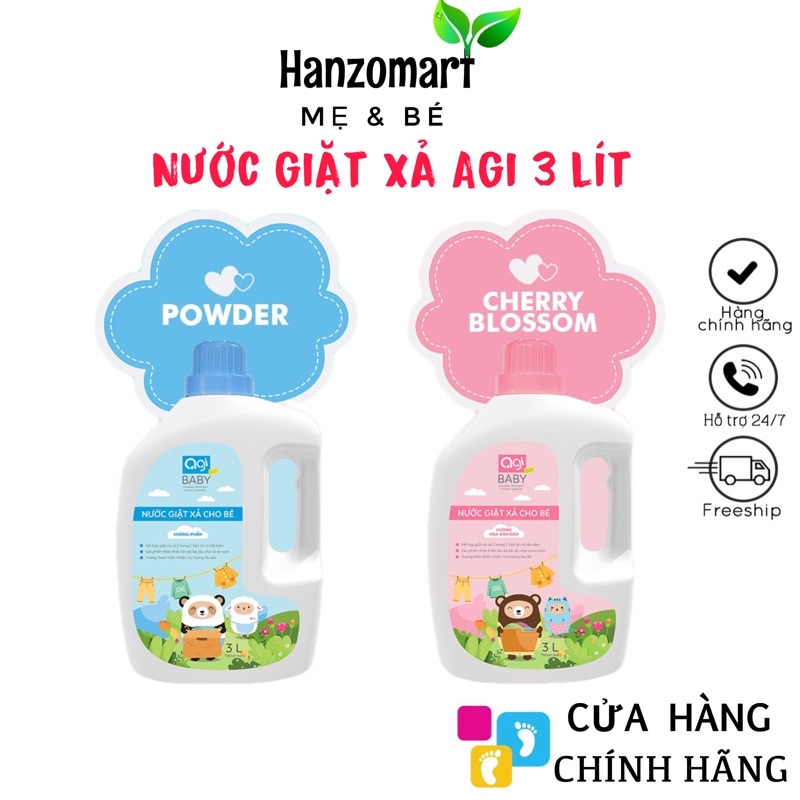 Nước giặt xả agi cho bé chai 3000ml hương phấn và hoa anh đào