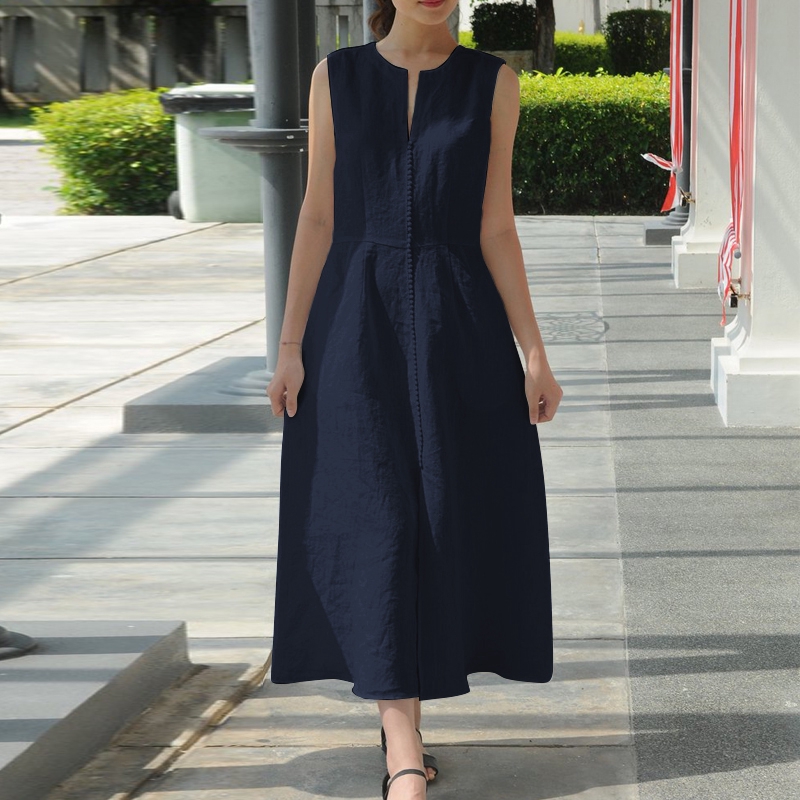 Đầm Maxi sát nách cổ chữ V cho nữ ZANZEA | BigBuy360 - bigbuy360.vn