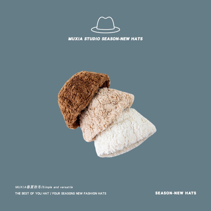 Mũ Xô Bucket Nữ Lông thỏ Giữ ấm Màu trơn Thu Đông Ulzzang Hàn Quốc Mũ Xô Bucket nữ Trơn Chất Dày dặn