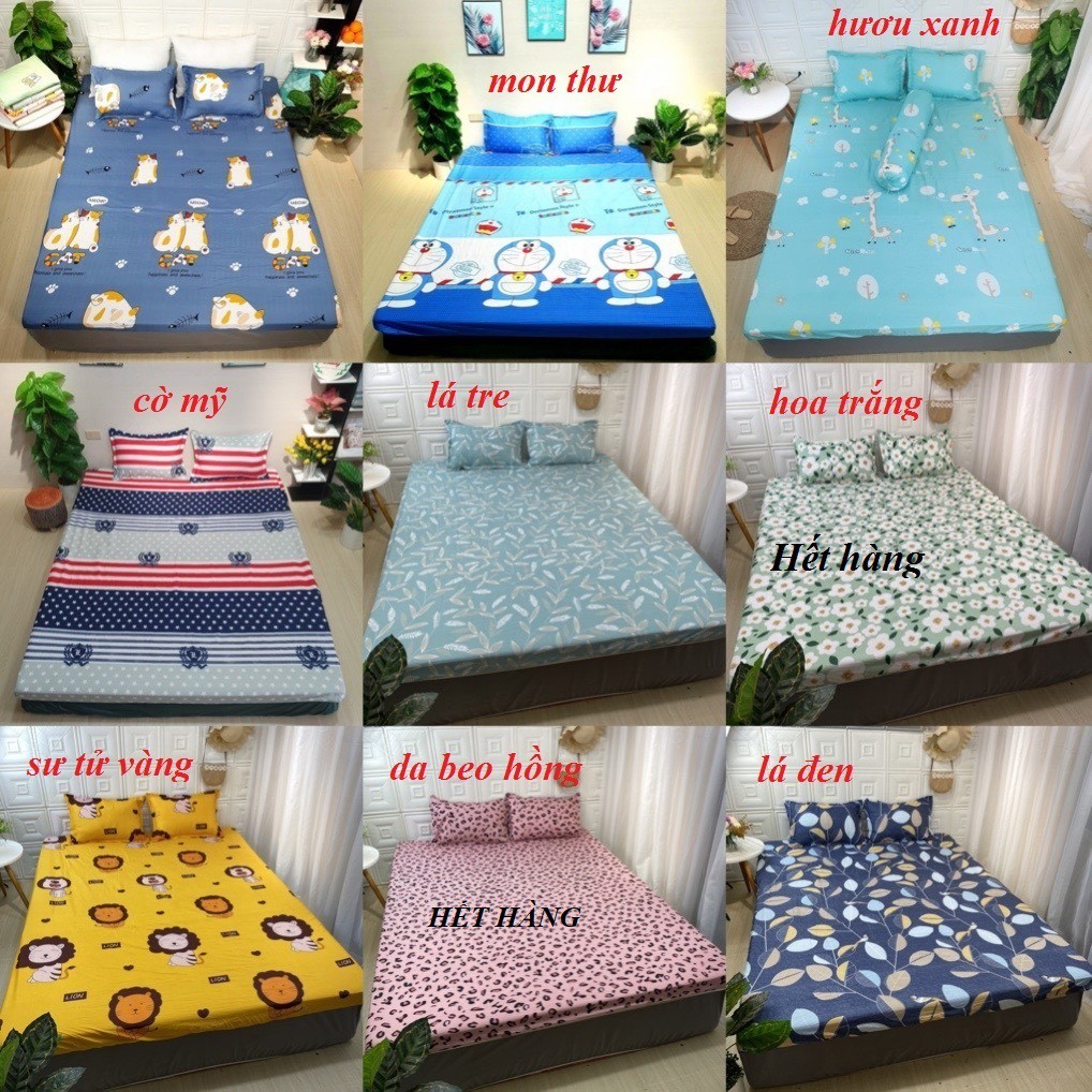 Bộ ga+ 2 gối cotton poly nhiều cỡ giường