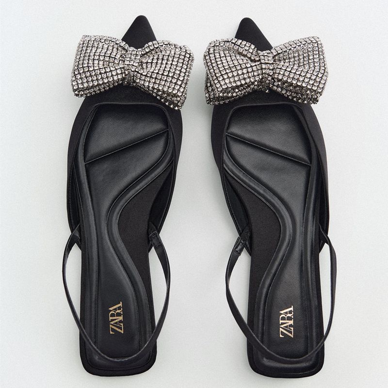 Zara Slingback đế bệt đính nơ đá