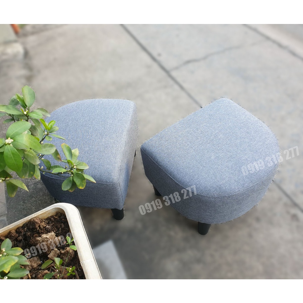 Ghế Sofa Đôn Vải Bố Màu Xám Xinh Xắn Chân Cao 15cm - Ghế Đôn Tròn Bầu Nhỏ Mini
