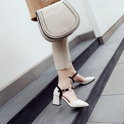 Giày cao gót nữ 5 phân mũi nhọn đế vuông bền đẹp HEAKOS