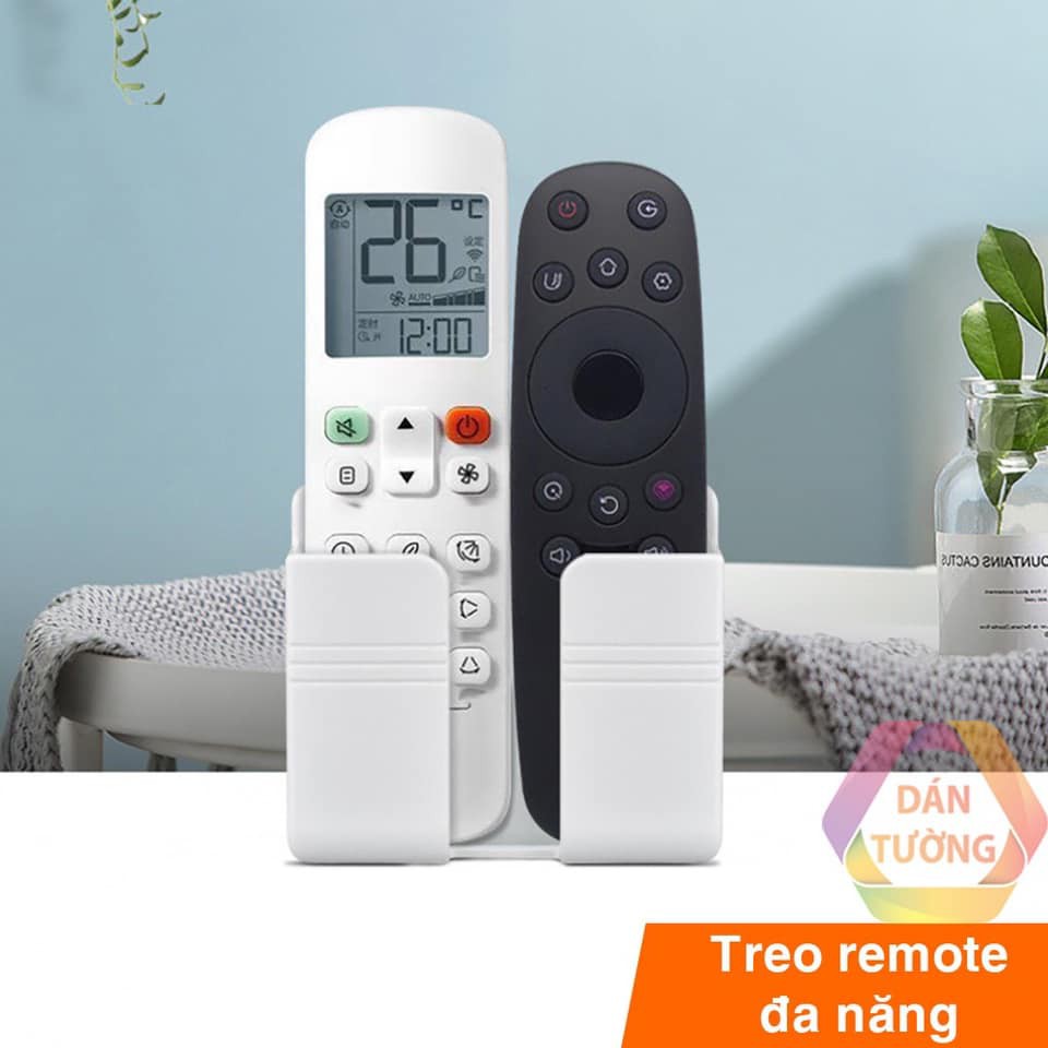 Kệ Dán Tường Để Remote, Đồ Dùng Giá Đỡ Sạc Điện Thoại - Có Móc Treo Giữ Dây Điện