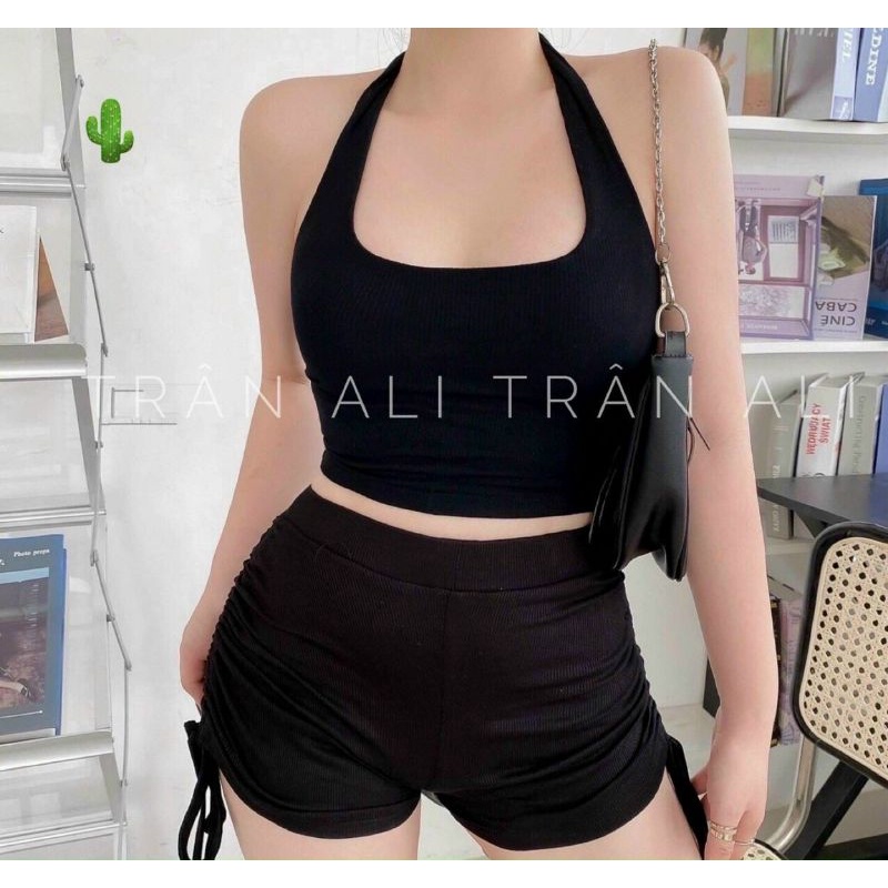 Sét áo yếm croptop kiểu + quần đùi rút PC