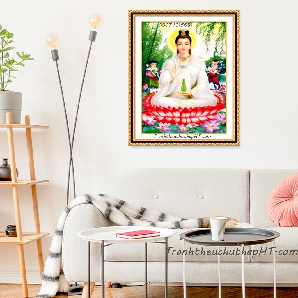 Tranh thêu chữ thập Phật bà Quan Âm - Tự thêu