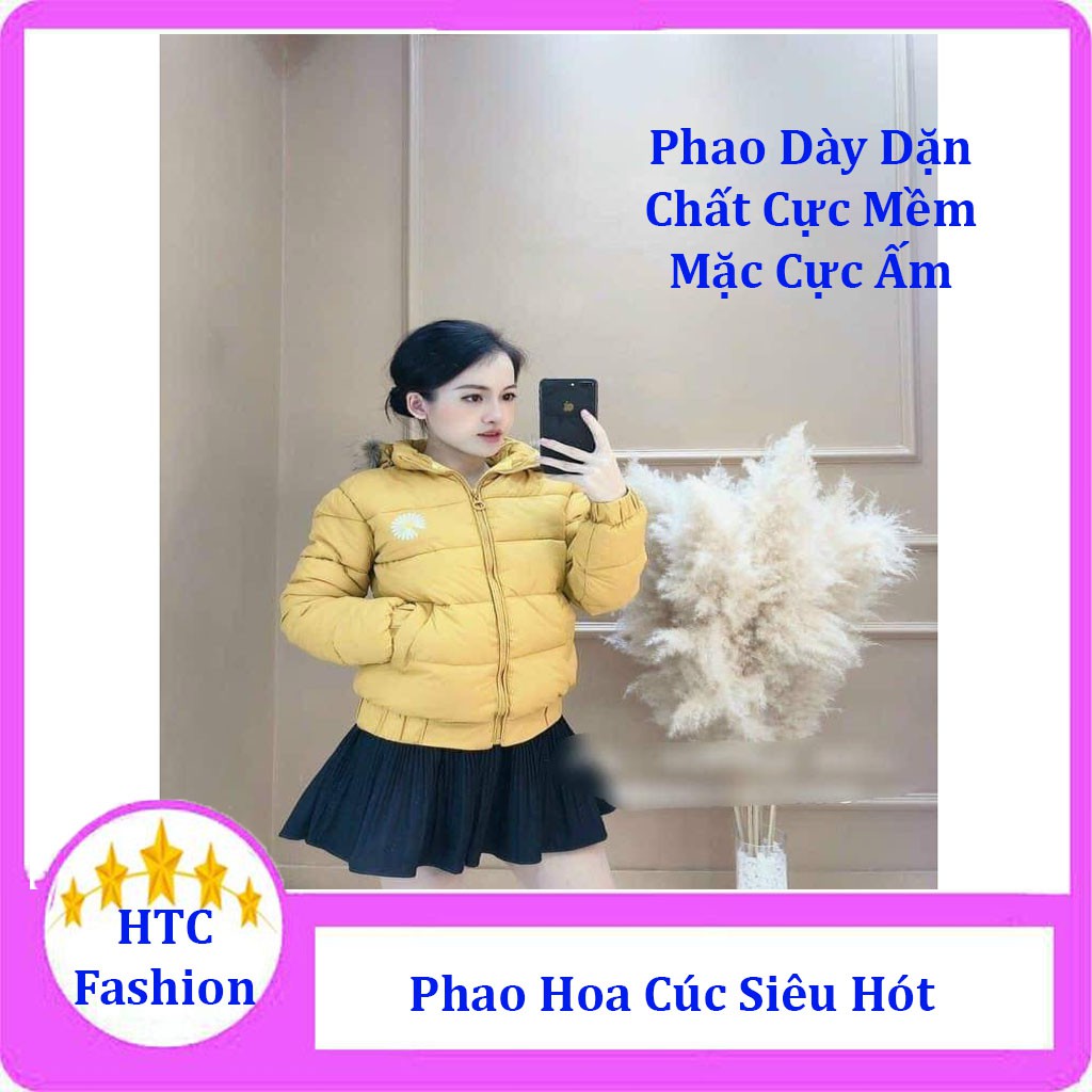 ÁO KHOÁC PHAO NỮ , ÁO PHAO MŨ LÔNG HOA CÚC CHẤT PHAO SIÊU MỀM MỊN, SIZE 40-62kg-HTC Fashion | BigBuy360 - bigbuy360.vn