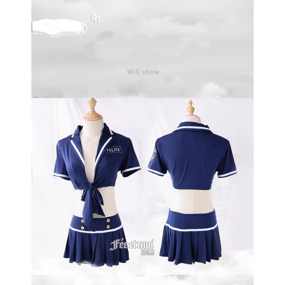 Cosplay nữ cảnh sát set áo váy xanh đậm gợi cảm