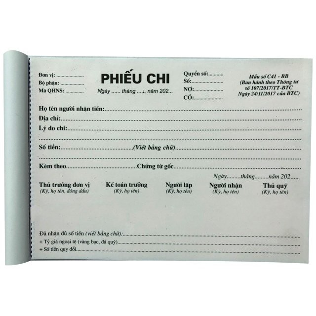 Phiếu Chi 2 Liên A5 60Tờ (12.5 x18.5cm) không cần dùng giấy than