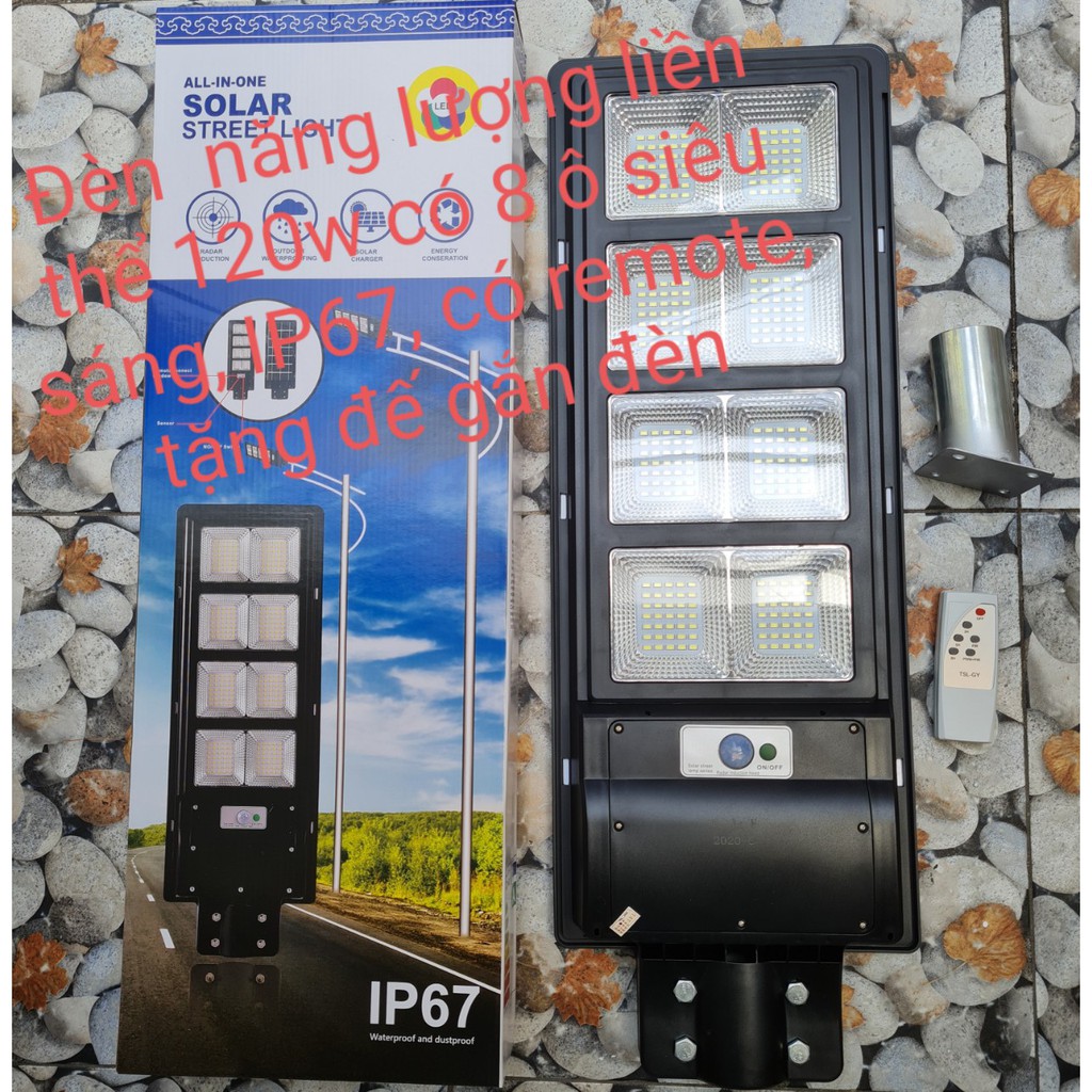 Có REMOTE + Tặng cần - Đèn năng lượng mặt trời liền thể công suất 120w  - Bảo hành 12 tháng