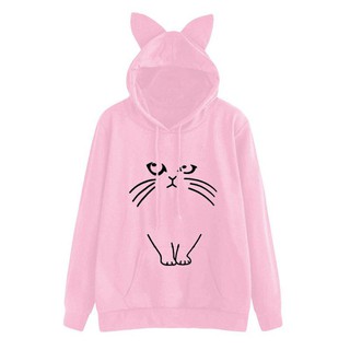 Áo khoác hoodie tay dài có nón đội đầu kiểu tai mèo xinh xắn