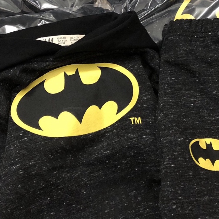 Bộ dài tay thu đông bé trai - Set bộ nỉ có mũ Batman HM màu lông chuột cho bé trai size 2-10t