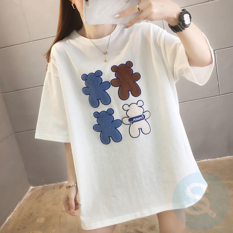 ๑¤Cotton-covered belly slimming plus size women s short-sleeved T-shirt women s new Korean style loose mid-length student shirt ins trend