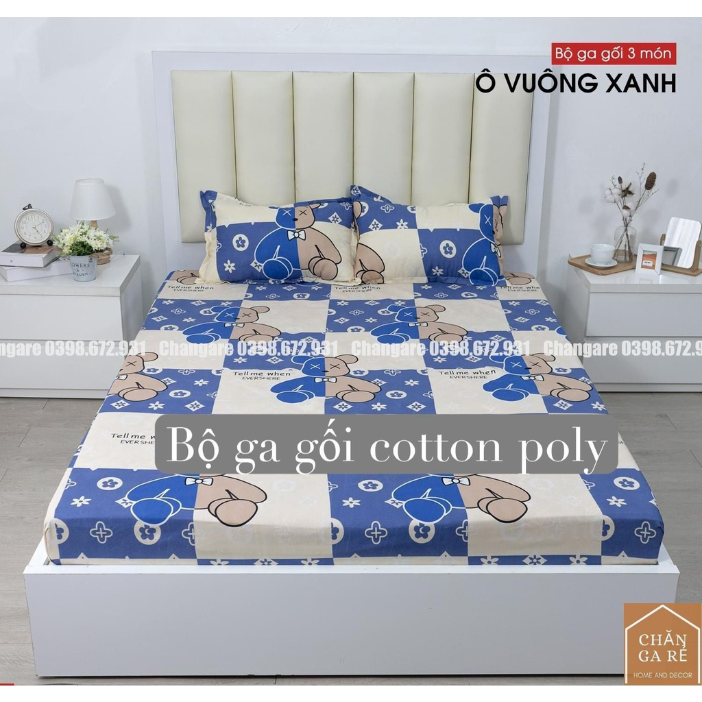 Bộ ga gối cottong poly khủng long m6/m8 (ga trải giường+2 vỏ gối đầu) mẫu mã đa dạng dễ thương đủ kích thước 