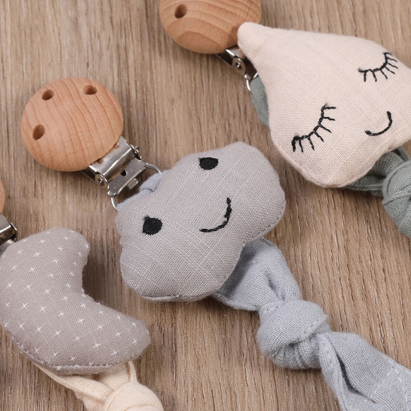 Dây Đeo Núm Ti Giả Bằng Cotton 10 Màu Có Kẹp Tiện Dụng Cho Bé Sơ Sinh Mọc Răng