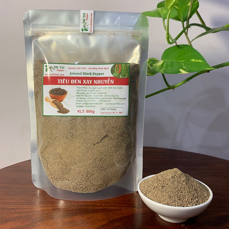 Tiêu Đen Xay Nhuyễn Nguyên Chất - Túi Zipper 500g - Tiêu Sạch Trí Tài
