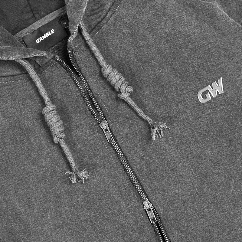 Áo Khoác Nỉ Dây kéo Acid Wash Fullzip Hoodie Gamble