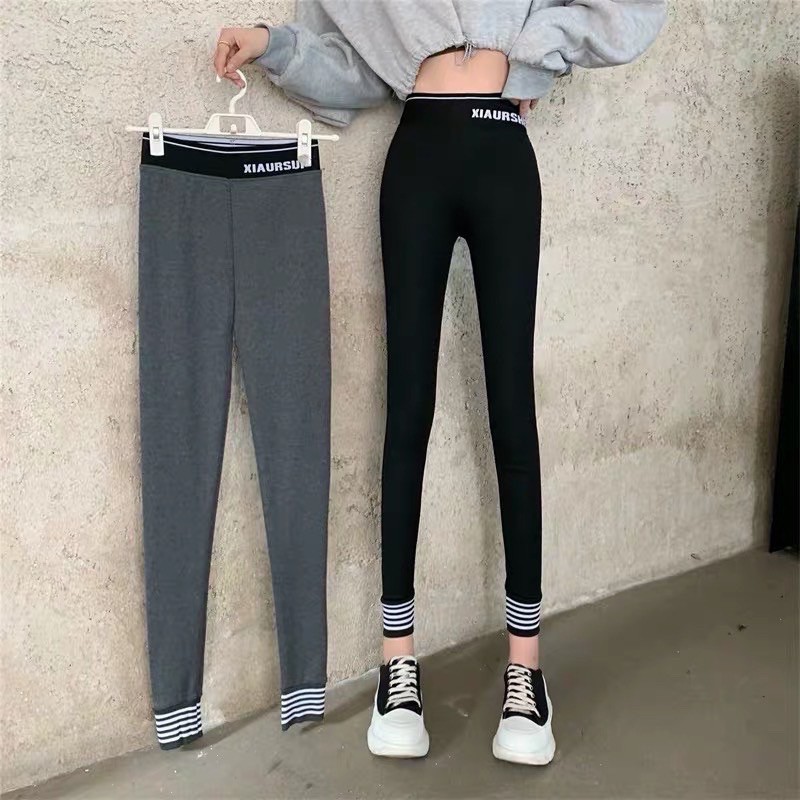 Quần legging nữ lót lông cạp chữ bo gấu thể thao, siêu ấm - Hàng QC Loại 1