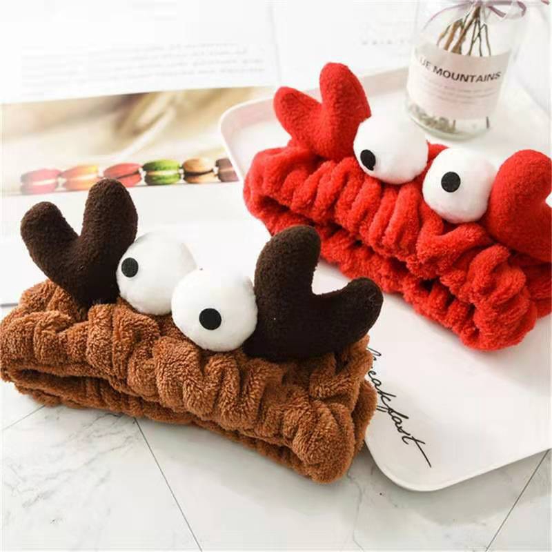 Băng Đô Cài Tóc Hình Sừng Hươu Mắt To Hoạt Hình 3D Phong Cách Hàn Quốc