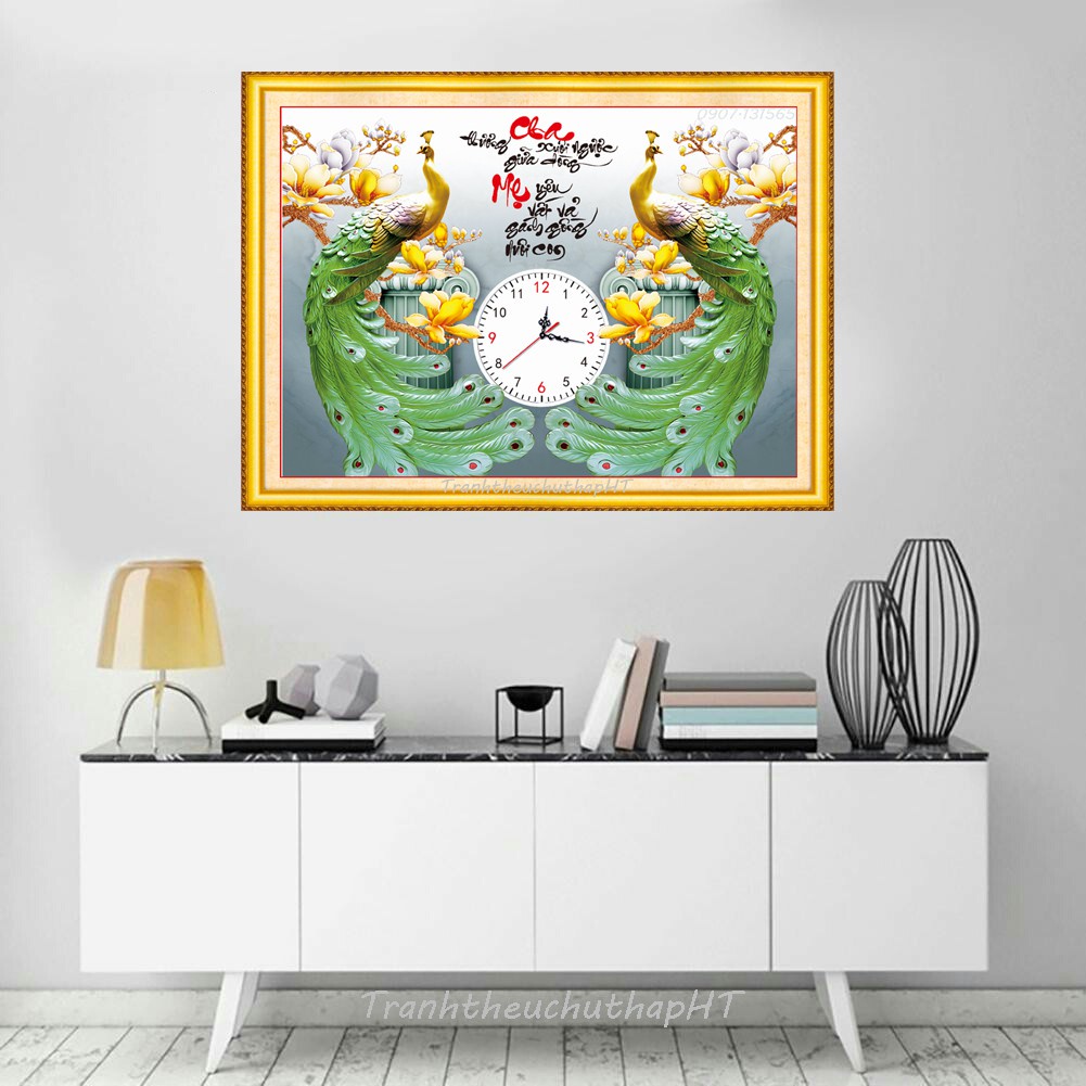 Tranh thêu 3D cha mẹ KT:57x44cm,tranh chưa thêu.Tặng kéo và xỏ chỉ.