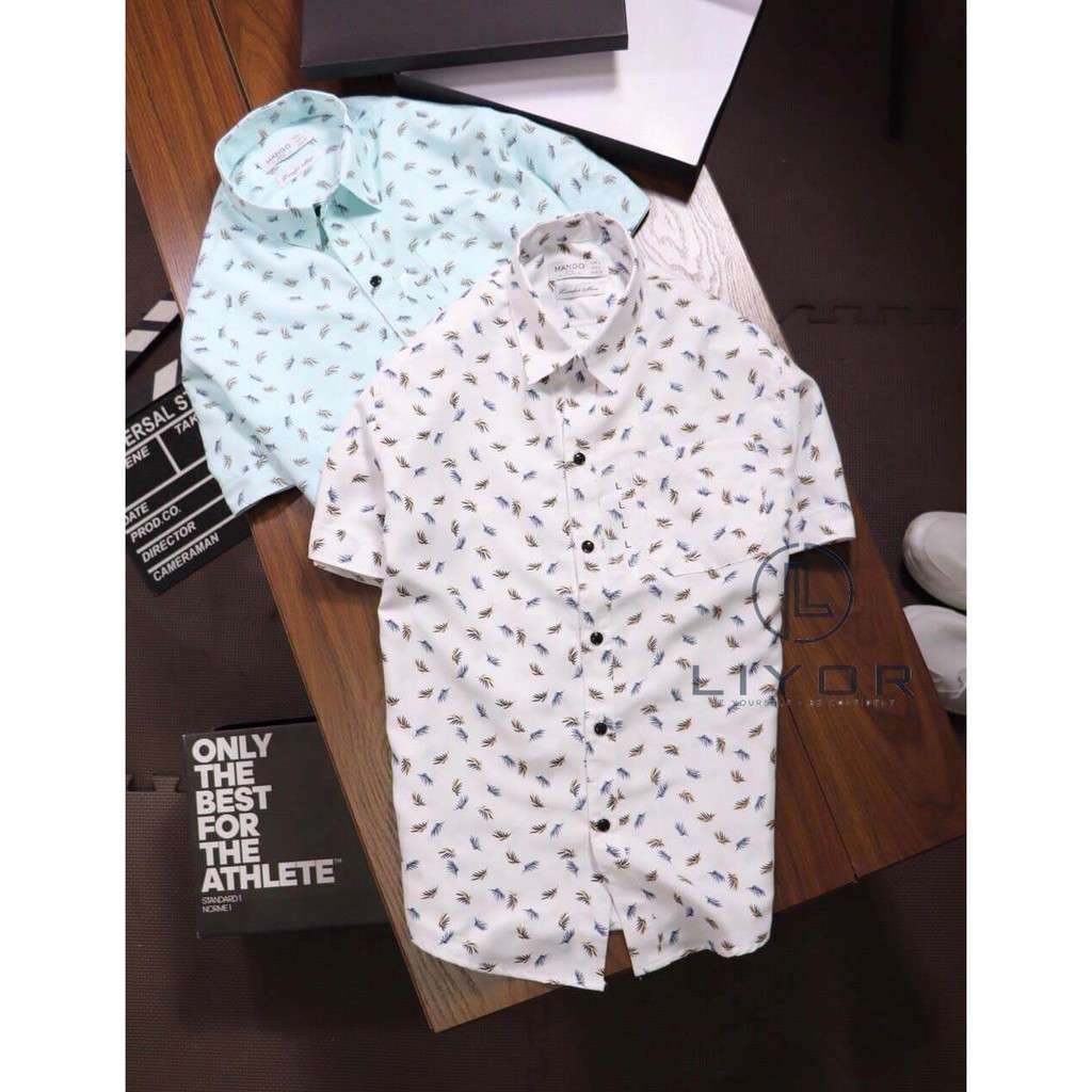 Áo sơ mi nam ngắn tay có túi họa tiết lá phông đẹp vải kate mịn cao cấp - Liyor - ASMN005 | BigBuy360 - bigbuy360.vn