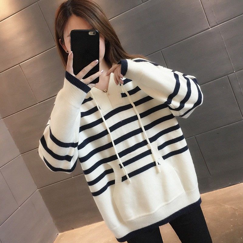 Áo Hoodie Dài Tay Form Rộng Họa Tiết Kẻ Sọc Thời Trang Xuân Thu