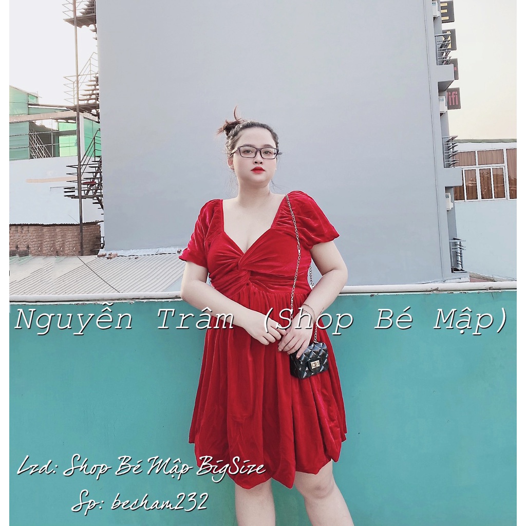 Đầm Bí Nhung Xoè Xoắn Ngực BigSize Cao Cấp 57-90Kg [Hình Thật Chính Chủ]