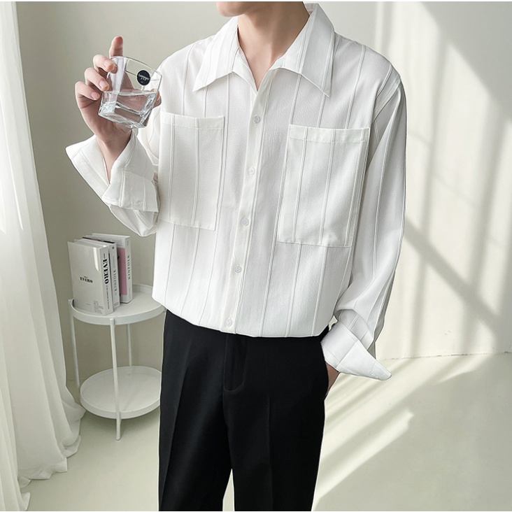 Áo Sơ Mi Tay Dài Họa Tiết Sọc Thời Trang Hàn Quốc Cho Nam