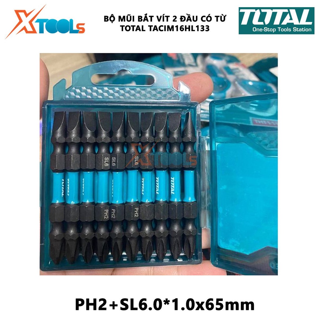 Bộ mũi bắt vít 2 đầu có từ TOTAL TACIM16HL133 | bộ 10 mũi siết vít PH2+SL6.0*1.0x65mm  [CHÍNH HÃNG] [XTOOLs]
