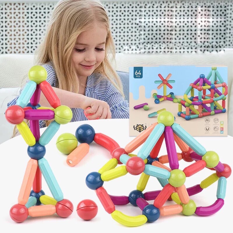 Bộ Đồ Chơi Xếp Hình Nam Châm - Magnetic Stick - Sáng Tạo - 64 CHI TIẾT