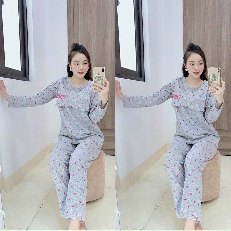 [45-85kg] Bộ Bầu Cotton - Bộ Sau Sinh Cho Con Ti Pink Tim Chất Đẹp Co Giãn Thoải Mái