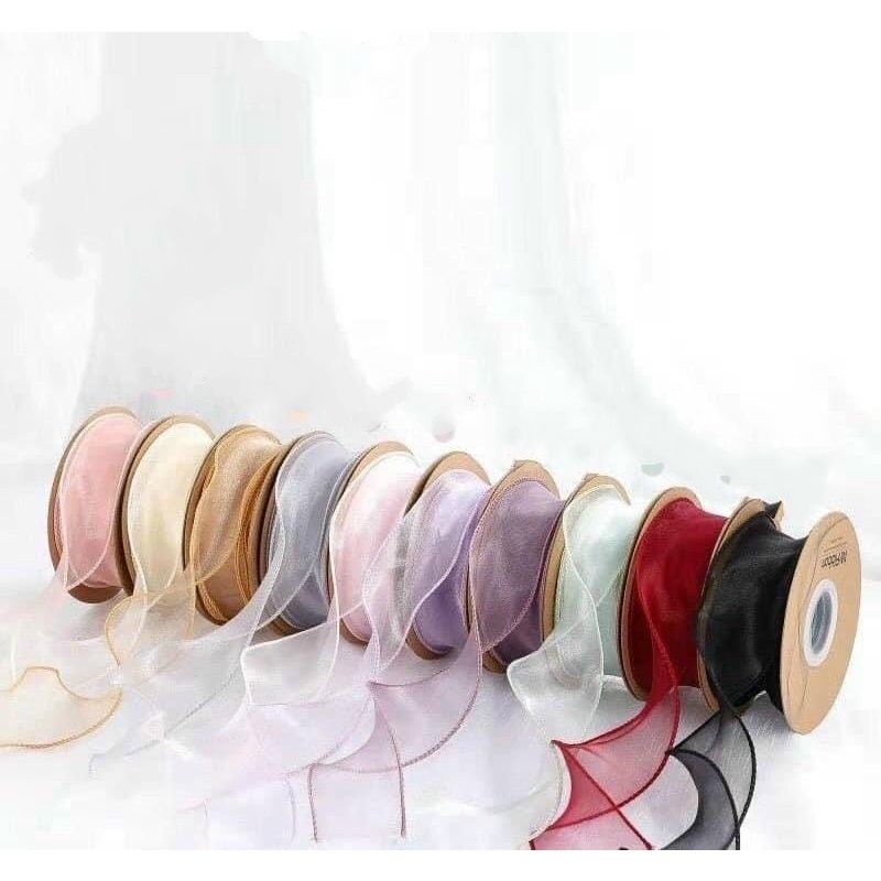 Ruy băng voan viền trang trí bánh kem, bó hoa, làm nơ bản 4cmx9m, ruy băng lụa mềm