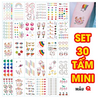 Set 30 hình xăm dán 3D chống nước siêu cute mã Q