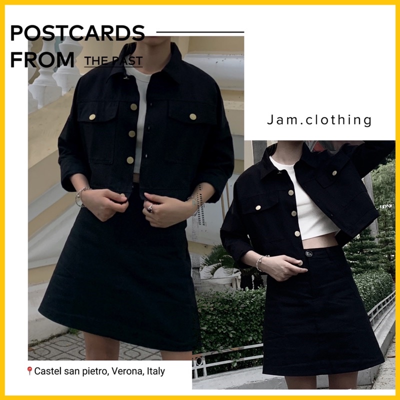 Áo Khoác Kaki Nữ Form Rộng Croptop JAM Đen Trắng Tay Dài Phong Cách Hàn Quốc