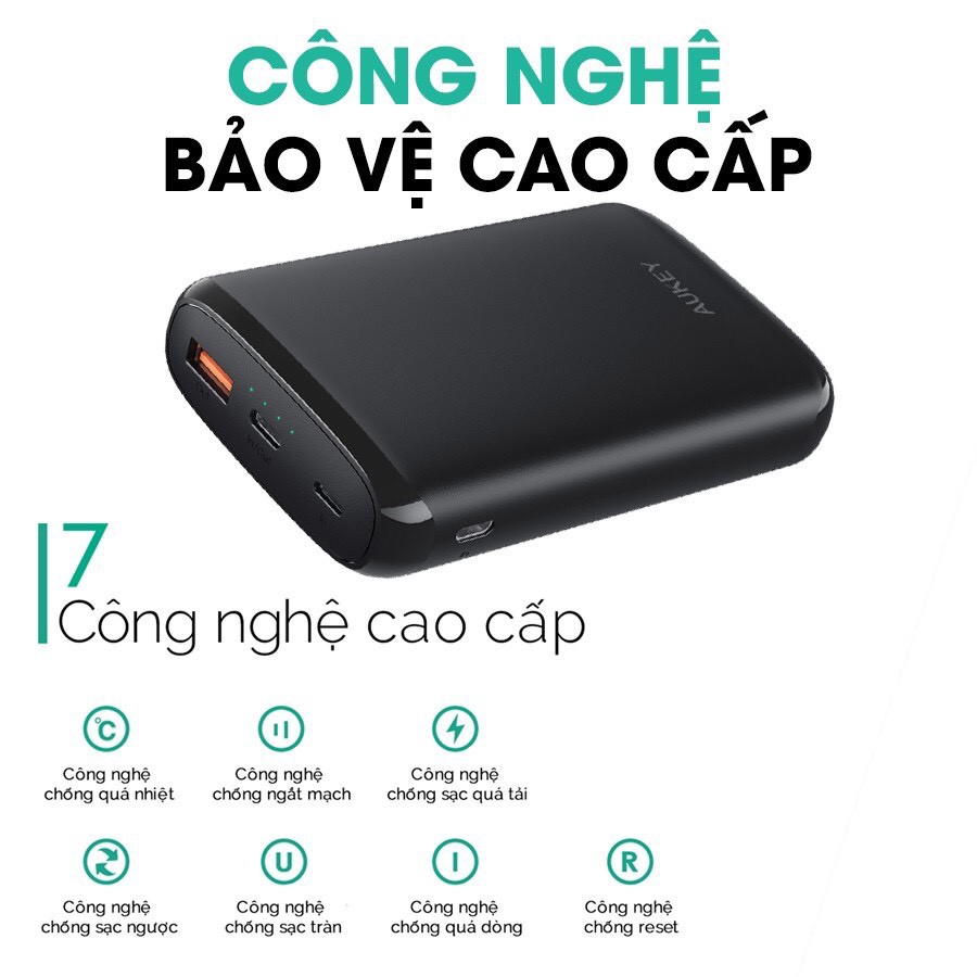 Pin sạc dự phòng AUKEY PB-Y22 Sạc Nhanh Quick Charge 3.0 Kèm Cổng Type C PD 18W - Hàng Chính Hãng