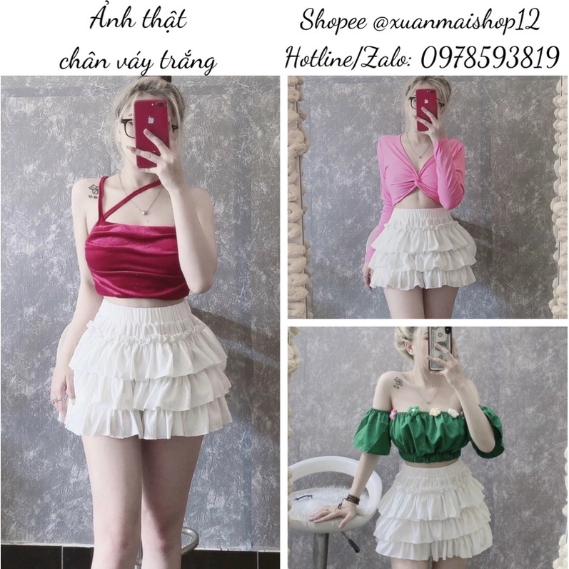 [FREESHIP- ẢNH THẬT] Có bán lẻ áo khoác cardigan len bông hoa + áo croptop hai dây len bông hoa + quần váy bí tầng
