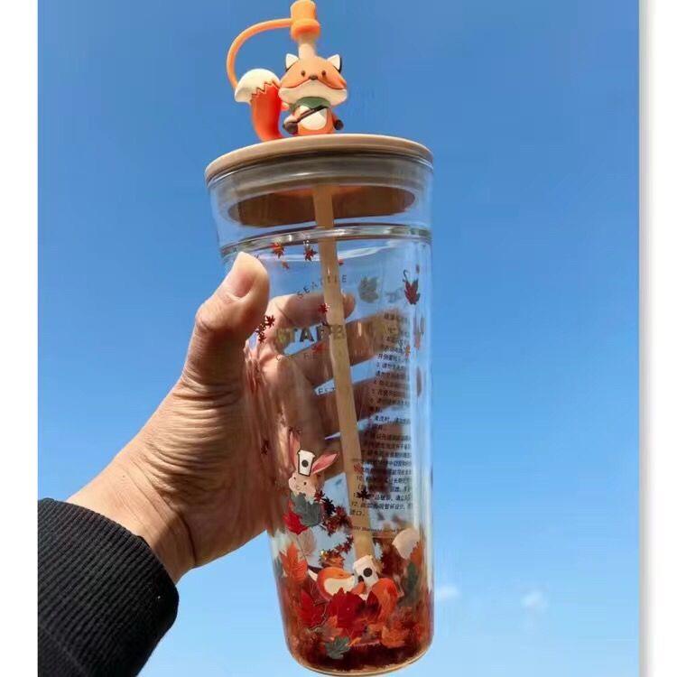 STARBUCKS Cốc Thủy Tinh Hai Lớp Hình Lá Hoàng Hôn Mùa Thu Năm 2021 591ml