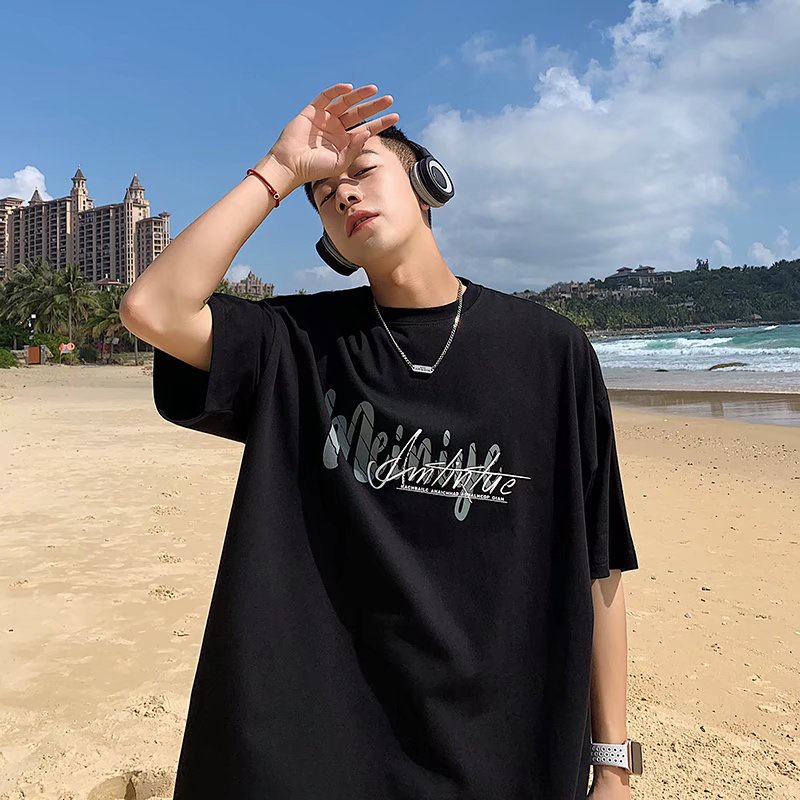 Áo Thun Tay Ngắn Dáng Rộng In Chữ Phong Cách Hip Hop Hàn Quốc Thời Trang Mùa Hè Cho Nam size M-8XL