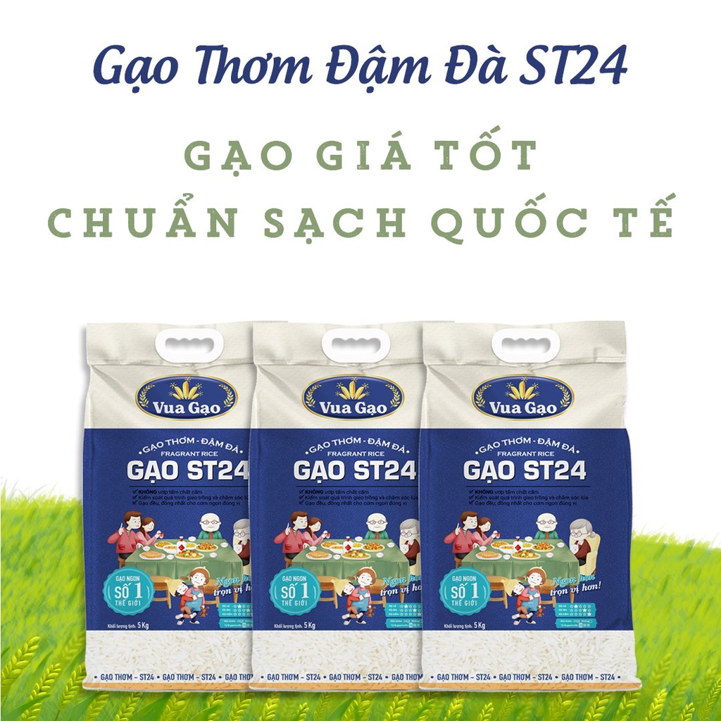 [MUA 3 TẶNG 25K] Combo 3 Túi Gạo ST24 5kg – Chính Hãng Vua Gạo – Gạo Thơm Ngon, Dẻo Nhiều, Vị Ngọt Hậu – Top 1 TG 2017