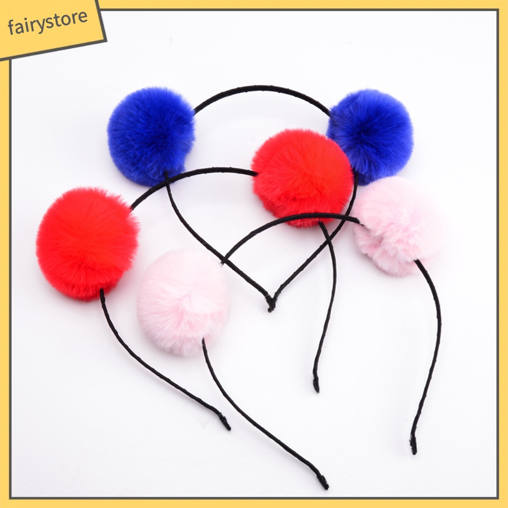 Băng Đô Cài Tóc Hình Tai Thỏ Phối Cục Bông Đáng Yêu Dành Cho Bé Gái