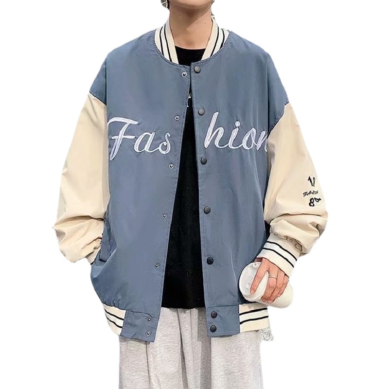 Áo khoác bóng chày dáng rộng in chữ phong cách Nhật Bản thời trang dành cho nam và nữ size M-3XL