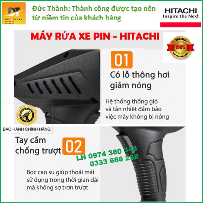 Siêu hot Máy Rửa Xe Pin HITACHI 199V, Rửa Xe-Phun Cây Cảnh, Xịt Rửa Điều Hòa Tiện Lợi