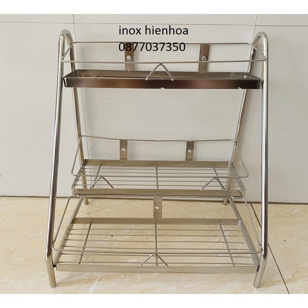 [ Giá cực rẻ ] Kệ gia vị inox 3 tầng cầu thang có thể treo tường hoặc để bàn